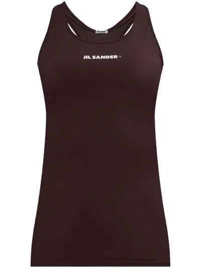 JIL SANDER JIL SANDER BROWN SPORT TANK TOP WITH LOGO PRINT