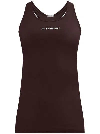 JIL SANDER BROWN SPORTS TANK TOP WITH LOGO PRINT JIL SANDER
