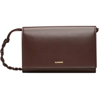Jil Sander Brown Tangle Strap Wallet Bag In 205 Dark Earth