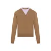 Jil Sander Brown And Lillac Double-neck Sweater In Wool Man In Brown
