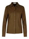 Jil Sander Wool Shirt With Collared Neck And Buttoned Cuffs In Marrón