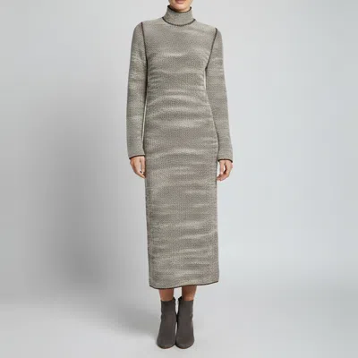Pre-owned Jil Sander Brown/white Boucle Knit Turtleneck Maxi Dress S