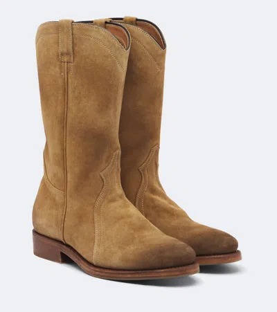Jil Sander Suede Mid-calf Western Boots In Brown