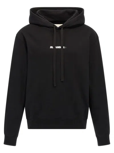 JIL SANDER BRUSHED COTTON HOODIE WITH LOGO PRINT