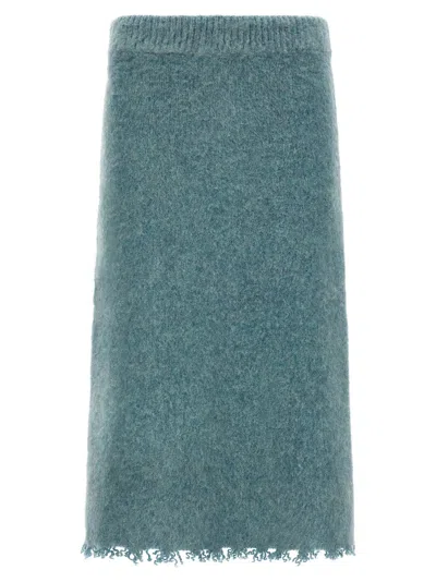 Jil Sander Brushed Shetland Wool Knit Skirt In Blue