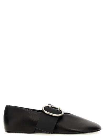 Jil Sander Buckle Ballet Flats In Black