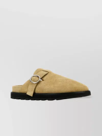 Jil Sander Buckle Detail Suede Slippers Rubber Sole