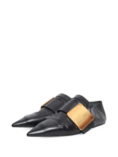 Pre-owned Jil Sander Buckle Pointed-toe Flat Pumps In Black