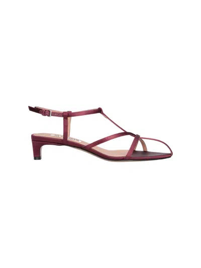 Jil Sander Burgundy Cage Fabric Rhinestone Strap Sandals In Red