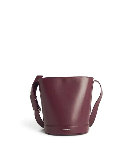 Jil Sander Burgundy Leather Bucket Bag In Red