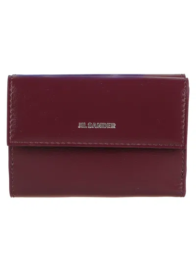 Jil Sander Burgundy Leather Wallet With Snap Closure In Brown