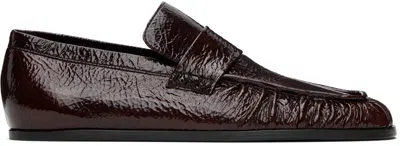 Jil Sander Burgundy Patent Leather Loafers In 205 Dark Earth