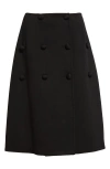 Jil Sander Con Button-front Splittable Melange Wool Skirt In Black