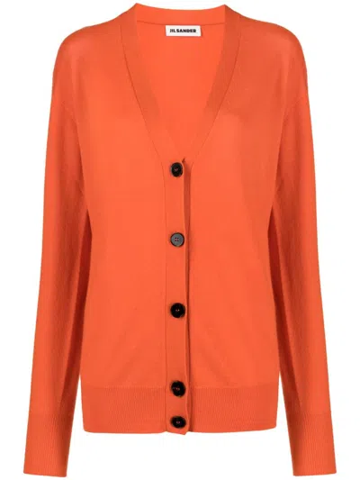 Jil Sander Button-down Cashmere Cardigan In Orange