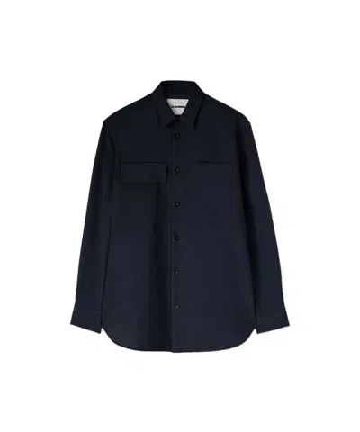 Jil Sander Long-sleeved Wool Shirt In Black