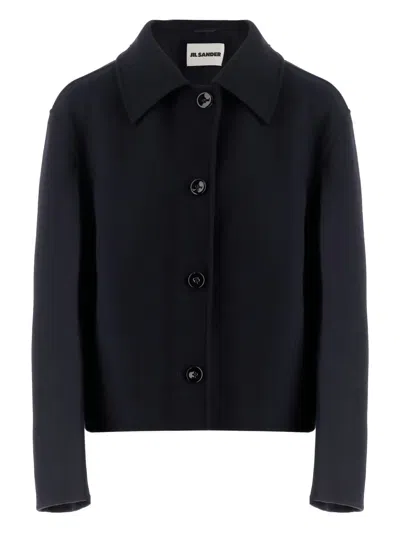 Jil Sander Button-fastening Wool Coat In Blue