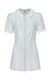 Jil Sander Button-front Satin Jacquard Top In Light Blue