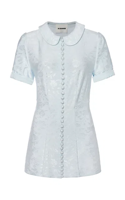 Jil Sander Button-front Satin Jacquard Top In Light Blue