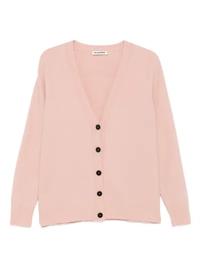 Jil Sander Button Ribbed Hem Cardigan In Pink