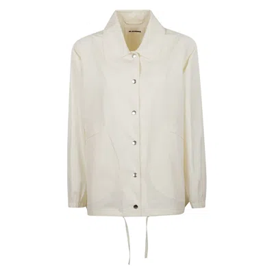 Jil Sander Button-up Cotton Jacket With Elasticated Cuffs In Neutral
