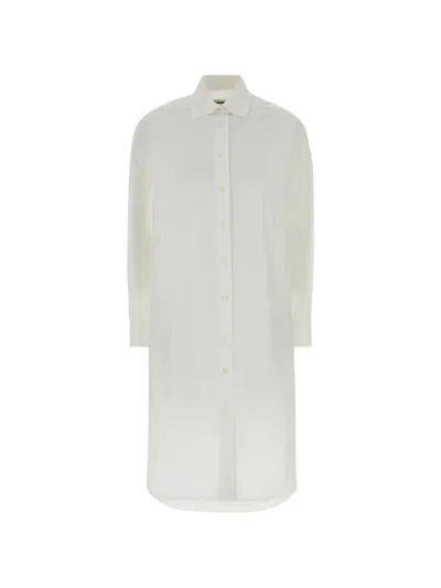 Jil Sander Button-down Cotton Mini Shirt Dress In White