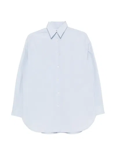 Jil Sander Striped Cotton Shirt Relaxed Fit Curved Hem In Blue