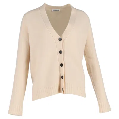 Jil Sander Buttoned Cardigan In Cream Wool