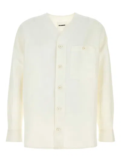 Jil Sander Linen Blend Shirt With Long Sleeves And Pocket In White