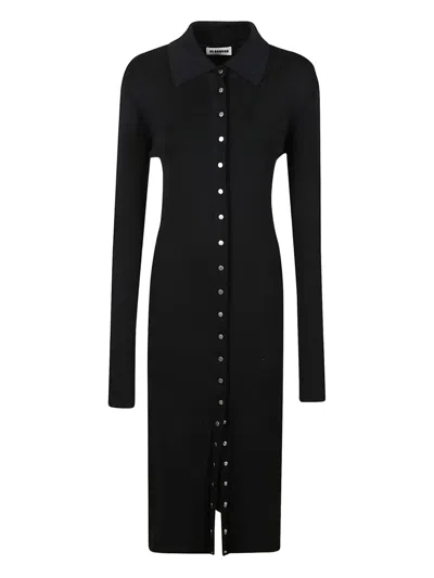Jil Sander Buttoned Collared Dresse In Black