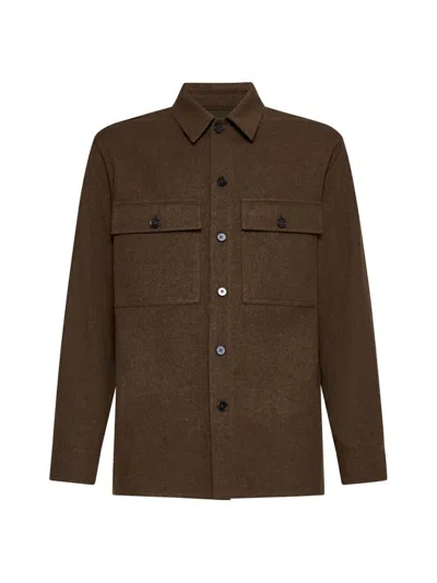 Jil Sander + Buttoned Flannel Shirt In Brown