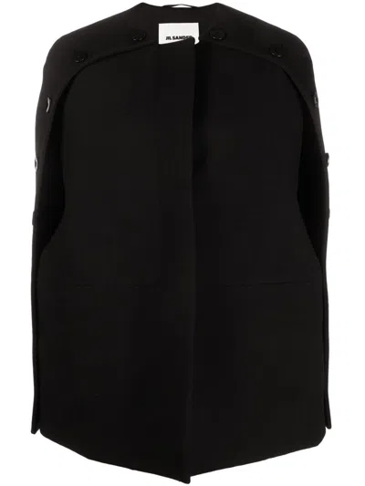 Jil Sander Buttoned Slit-sleeves Coat In Black