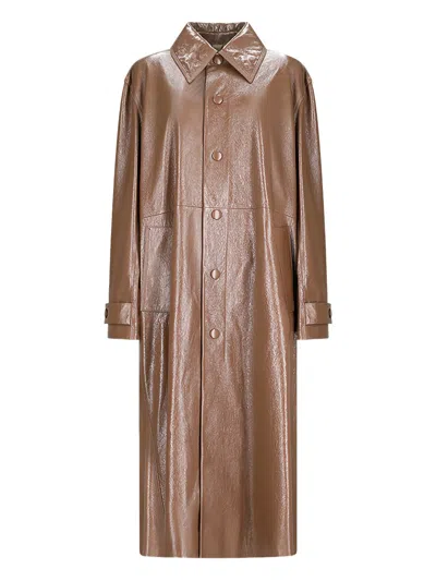 JIL SANDER BUTTONED-UP LEATHER COAT