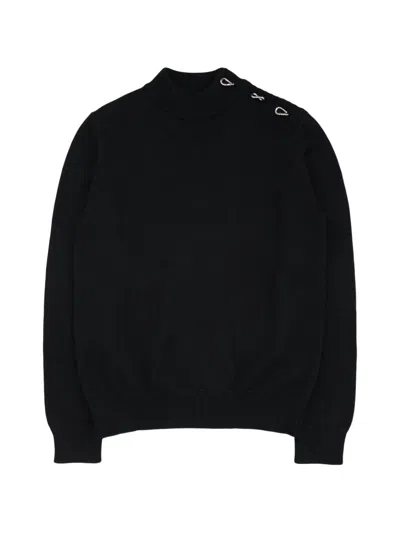 Jil Sander Button-shoulder Mock-neck Sweater In Black