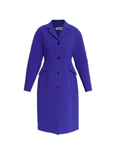 Jil Sander Button-up Felted Coat In Blue