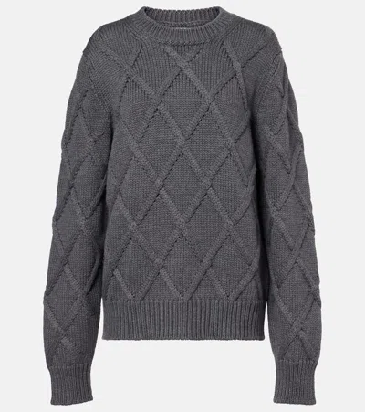 Jil Sander Cable-knit Virgin Wool Sweater In Gray