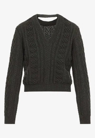 Jil Sander Cable Knit Cropped Wool Blend Sweater In Gray
