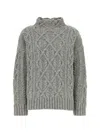 Jil Sander Wool Sweater High Neck Cable Knit In Gray