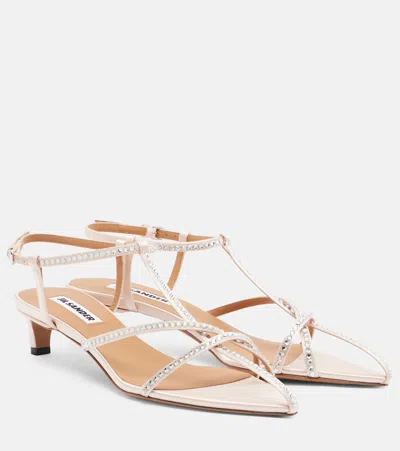 Jil Sander Cage Crystal-embellished Leather Sandals In Pink