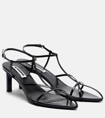 Jil Sander Cage Leather Sandals In Black