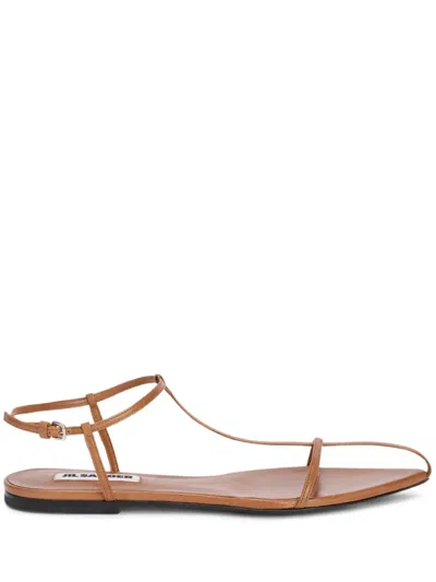 Jil Sander Cage Leather Sandals In Brown