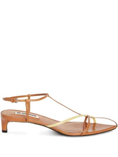 Jil Sander Cage Sandals With Braided Straps And Low Heel In Brown