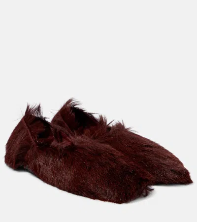 Jil Sander Calf Hair Flats In Brown