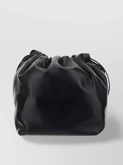 Jil Sander Calf Leather Drawstring Bag In Black