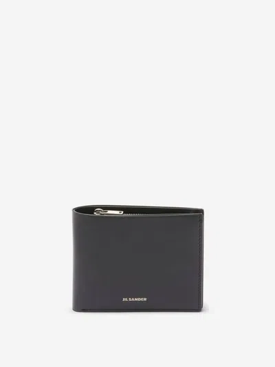 Jil Sander Calf Leather Wallet With Printed Logo On The Front In Black