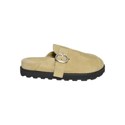Jil Sander Camel Suede Flat Sabot In Brown