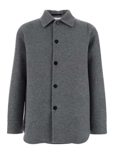 JIL SANDER GREY JACKET WITH CLASSIC COLLAR AND FRONT BUTTON CLOSURE IN WOOL MAN