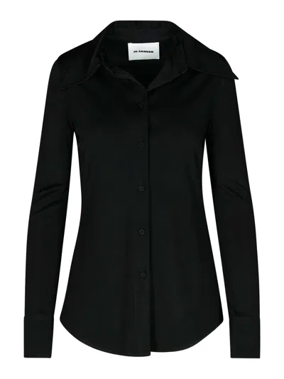 Jil Sander Viscose Shirt With Collared Neck And Cuffed Sleeves In Black