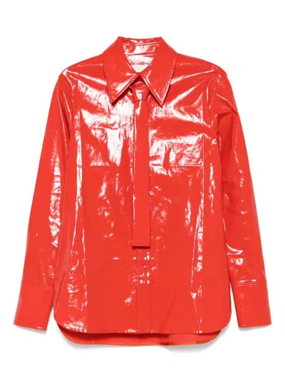 Jil Sander Shiny Linen Shirt With Red Tie