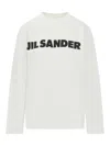 Jil Sander Crew Neck Long Sleeves T-shirt With Ribbed Collar And Printed Logo On The Front Clothing In Blanco