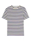 Jil Sander Striped Knitted Cotton T-shirt In Blanco